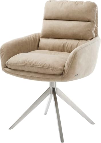 DELIFE Esszimmerstuhl Abelia-Flex mit Armlehnen Kreuzgestell breit Edelstahl Mikrofaser Beige Vintage 360° drehbar Wippfunktion DELIFE Esszimmerstuhl Abelia-Flex mit Armlehnen Kreuzgestell breit Edelstahl Mikrofaser Beige Vintage 360° drehbar Wippfunktion von DELIFE