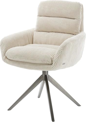 Esszimmerstuhl Abelia-Flex mit Armlehnen Kreuzgestell breit Graphit Cord Beige 360° drehbar Wippfunktion von DELIFE