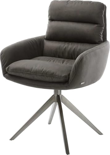 DELIFE Esszimmerstuhl Abelia-Flex mit Armlehnen Kreuzgestell breit Graphit Mikrofaser Anthrazit Vintage 360° drehbar Wippfunktion von DELIFE