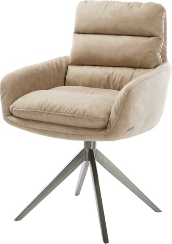Esszimmerstuhl Abelia-Flex mit Armlehnen Kreuzgestell breit Graphit Mikrofaser Beige Vintage 360° drehbar Wippfunktion von DELIFE