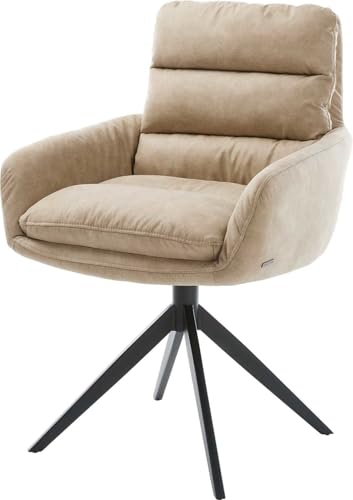 Esszimmerstuhl Abelia-Flex mit Armlehnen Kreuzgestell breit Schwarz Mikrofaser Beige Vintage 360° drehbar Wippfunktion von DELIFE
