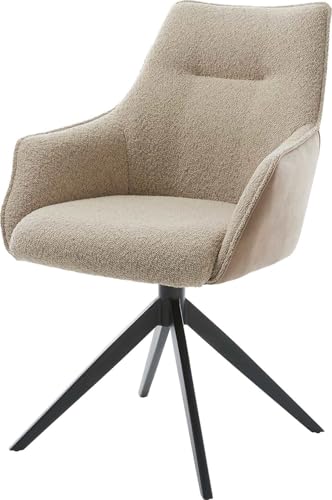 Esszimmerstuhl Alja-Flex mit Armlehnen Kreuzgestell breit Schwarz Materialmix Schlamm 360° drehbar Wippfunktion Taschenfederkern von DELIFE