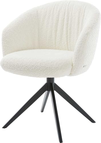 Esszimmerstuhl Caja-Flex mit Armlehnen Kreuzgestell breit Schwarz Bouclé Weiß 360° drehbar Wippfunktion Taschenfederkern von DELIFE