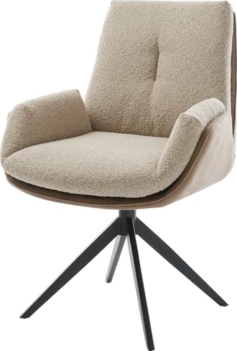 Esszimmerstuhl Clea-Flex Kreuzgestell breit Schwarz Materialmix Schlamm 360° drehbar Wippfunktion von DELIFE