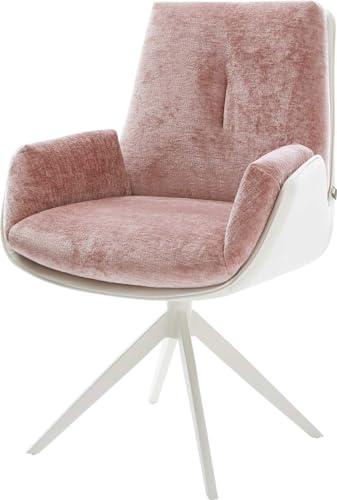 DELIFE Esszimmerstuhl Clea-Flex Kreuzgestell breit Weiß Materialmix Echtleder Weiß-Rosé 360° drehbar Wippfunktion DELIFE Esszimmerstuhl Clea-Flex Kreuzgestell breit Weiß Materialmix Echtleder Weiß-Rosé 360° drehbar Wippfunktion von DELIFE