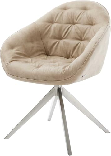 DELIFE Esszimmerstuhl Gaio-Flex Kreuzgestell breit Edelstahl Mikrofaser Beige Vintage 360° drehbar Wippfunktion von DELIFE