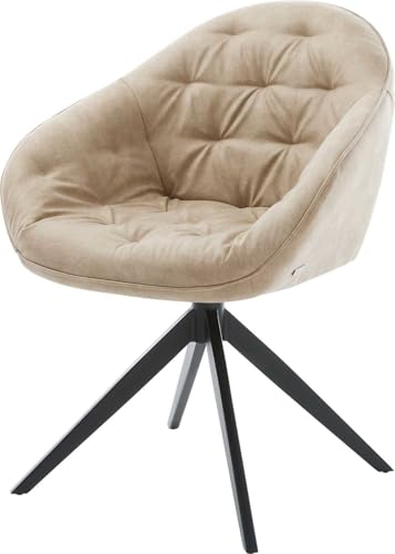 Esszimmerstuhl Gaio-Flex Kreuzgestell breit Schwarz Mikrofaser Beige Vintage 360° drehbar Wippfunktion von DELIFE