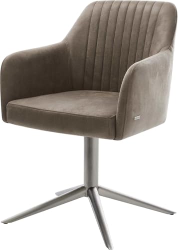 DELIFE Esszimmerstuhl Greg-Flex Fußkreuz Graphit Mikrofaser Taupe Vintage 360° drehbar Wippfunktion Taschenfederkern von DELIFE