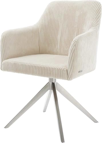 Esszimmerstuhl Greg-Flex Kreuzgestell breit Edelstahl Cord Beige 360° drehbar Wippfunktion Taschenfederkern von DELIFE