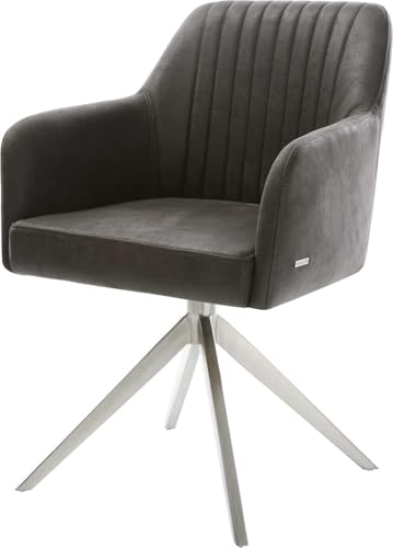 DELIFE Esszimmerstuhl Greg-Flex Kreuzgestell breit Edelstahl Mikrofaser Anthrazit Vintage 360° drehbar Wippfunktion Taschenfederkern von DELIFE