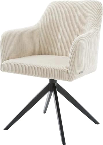 Esszimmerstuhl Greg-Flex Kreuzgestell breit Schwarz Cord Beige 360° drehbar Wippfunktion Taschenfederkern von DELIFE