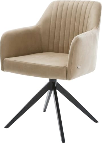 Esszimmerstuhl Greg-Flex Kreuzgestell breit Schwarz Mikrofaser Beige Vintage 360° drehbar Wippfunktion Taschenfederkern von DELIFE