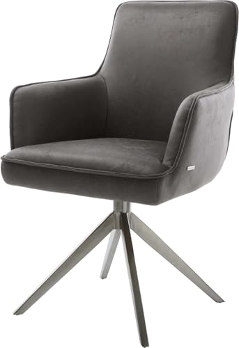 Esszimmerstuhl Heira-Flex mit Armlehnen Kreuzgestell breit Graphit Mikrofaser Anthrazit Vintage 360° drehbar Wippfunktion Taschenfederkern Esszimmerstuhl Heira-Flex mit Armlehnen Kreuzgestell breit Graphit Mikrofaser Anthrazit Vintage 360° drehbar Wippfunktion Taschenfederkern von DELIFE