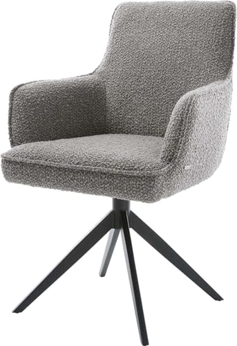 Esszimmerstuhl Heira-Flex mit Armlehnen Kreuzgestell breit Schwarz Bouclé Silbergrau 360° drehbar Wippfunktion Taschenfederkern von DELIFE