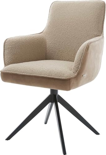 Esszimmerstuhl Heira-Flex mit Armlehnen Kreuzgestell breit Schwarz Materialmix Schlamm 360° drehbar Wippfunktion Taschenfederkern von DELIFE