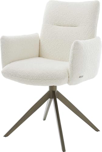 Esszimmerstuhl Jova-Flex mit Armlehnen Kreuzgestell breit Effektfinish Titan Bouclé Weiß 360° drehbar Wippfunktion Taschenfederkern Esszimmerstuhl Jova-Flex mit Armlehnen Kreuzgestell breit Effektfinish Titan Bouclé Weiß 360° drehbar Wippfunktion Taschenfederkern von DELIFE