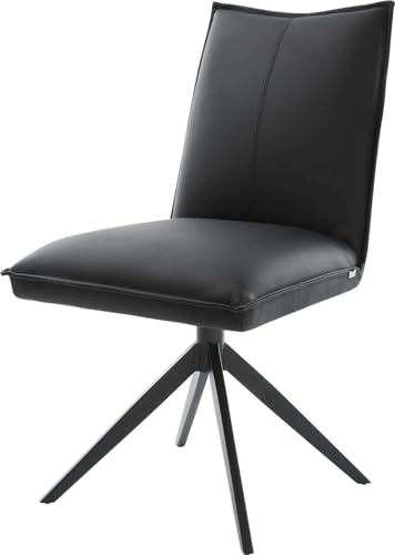 Esszimmerstuhl Lelio-Flex Kreuzgestell breit Schwarz Echt-Leder Schwarz 360° drehbar Wippfunktion Taschenfederkern von DELIFE