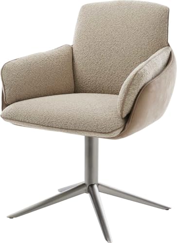 Esszimmerstuhl Luan-Flex mit Armlehnen Fußkreuz Graphit Materialmix Schlamm 360° drehbar Wippfunktion von DELIFE