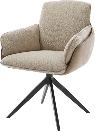 DELIFE Esszimmerstuhl Luan-Flex mit Armlehnen Kreuzgestell breit Schwarz Mikrofaser Schlamm Vintage 360° drehbar Wippfunktion von DELIFE