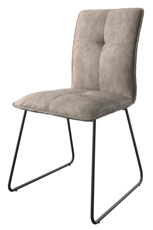 DELIFE Esszimmerstuhl Maddy-Flex, Kufengestell Schwarz Taupe Vintage Wellenfederung von DELIFE