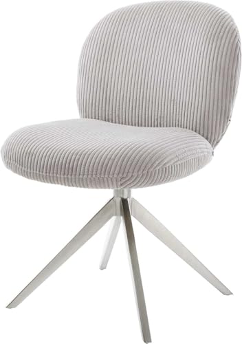 Esszimmerstuhl Nube-Flex Kreuzgestell breit Edelstahl Cord Silbergrau 360° drehbar Wippfunktion Taschenfederkern von DELIFE