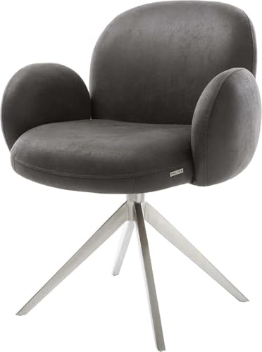 Esszimmerstuhl Nube-Flex Kreuzgestell breit Edelstahl Mikrofaser Anthrazit Vintage 360° drehbar Wippfunktion Taschenfederkern von DELIFE