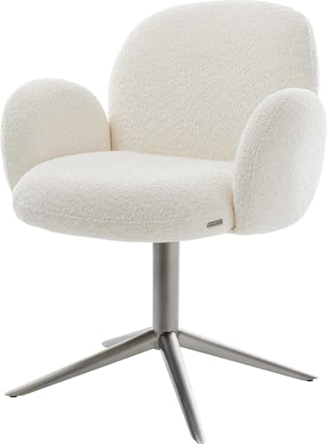 Esszimmerstuhl Nube-Flex mit Armlehnen Fußkreuz Graphit Bouclé Weiß 360° drehbar Wippfunktion Taschenfederkern Esszimmerstuhl Nube-Flex mit Armlehnen Fußkreuz Graphit Bouclé Weiß 360° drehbar Wippfunktion Taschenfederkern von DELIFE