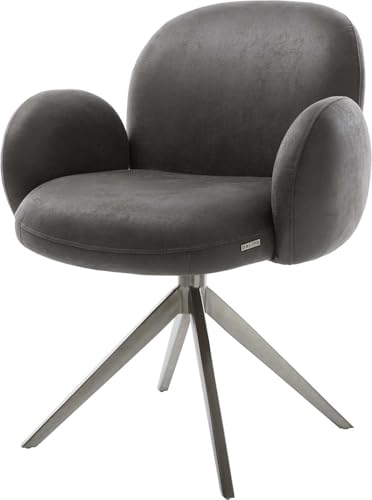 DELIFE Esszimmerstuhl Nube-Flex mit Armlehnen Kreuzgestell breit Graphit Mikrofaser Anthrazit Vintage 360° drehbar Wippfunktion Taschenfederkern von DELIFE