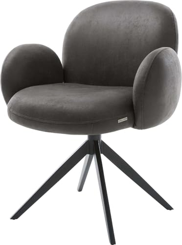 Esszimmerstuhl Nube-Flex mit Armlehnen Kreuzgestell breit Schwarz Mikrofaser Anthrazit Vintage 360° drehbar Wippfunktion Taschenfederkern von DELIFE