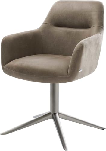 DELIFE Esszimmerstuhl Pejo-Flex Fußkreuz Graphit Mikrofaser Taupe Vintage 360° drehbar Wippfunktion Taschenfederkern von DELIFE
