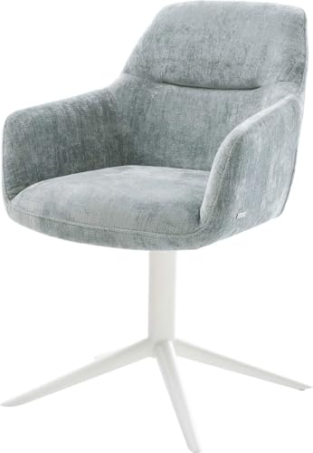 DELIFE Esszimmerstuhl Pejo-Flex Fußkreuz Weiß Chenille Pastellblau 360° drehbar Wippfunktion Taschenfederkern von DELIFE