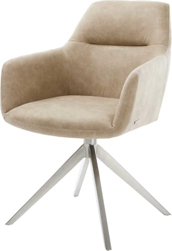 Esszimmerstuhl Pejo-Flex Kreuzgestell breit Edelstahl Mikrofaser Beige Vintage 360° drehbar Wippfunktion Taschenfederkern von DELIFE