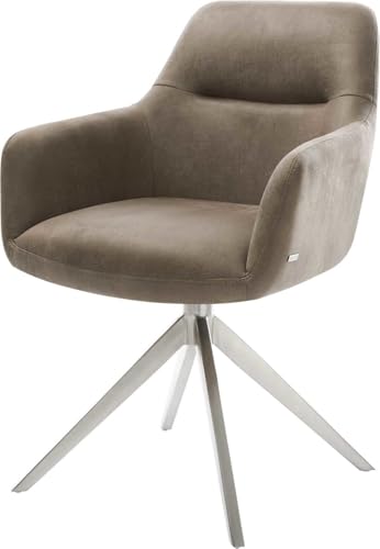 DELIFE Esszimmerstuhl Pejo-Flex Kreuzgestell breit Edelstahl Mikrofaser Taupe Vintage 360° drehbar Wippfunktion Taschenfederkern von DELIFE