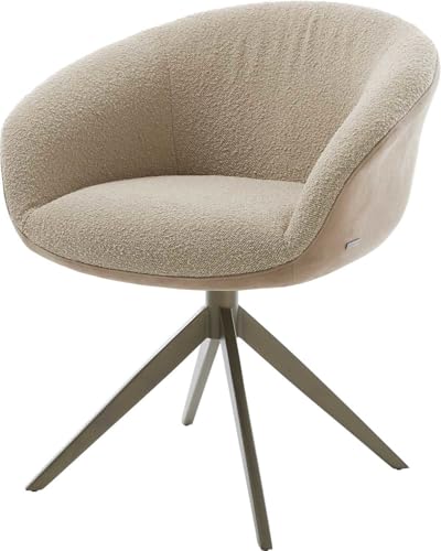 Esszimmerstuhl Vinka-Flex mit Armlehnen Kreuzgestell breit Effektfinish Titan Materialmix Schlamm 360° drehbar Wippfunktion Taschenfederkern von DELIFE