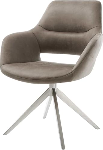 DELIFE Esszimmerstuhl Yago-Flex mit Armlehnen Kreuzgestell breit Edelstahl Mikrofaser Taupe Vintage 360° drehbar Wippfunktion Taschenfederkern DELIFE Esszimmerstuhl Yago-Flex mit Armlehnen Kreuzgestell breit Edelstahl Mikrofaser Taupe Vintage 360° drehbar Wippfunktion Taschenfederkern von DELIFE