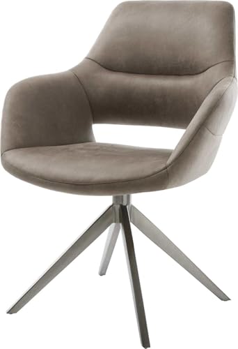 Esszimmerstuhl Yago-Flex mit Armlehnen Kreuzgestell breit Graphit Mikrofaser Taupe Vintage 360° drehbar Wippfunktion Taschenfederkern von DELIFE