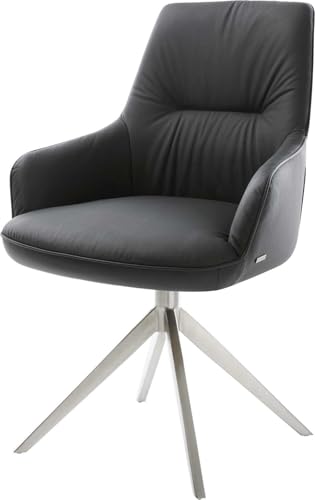 DELIFE Esszimmerstuhl Zelia-Flex mit Armlehnen Kreuzgestell breit Edelstahl Echt-Leder Schwarz 360° drehbar Wippfunktion Taschenfederkern DELIFE Esszimmerstuhl Zelia-Flex mit Armlehnen Kreuzgestell breit Edelstahl Echt-Leder Schwarz 360° drehbar Wippfunktion Taschenfederkern von DELIFE