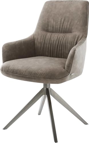 Esszimmerstuhl Zelia-Flex mit Armlehnen Kreuzgestell breit Graphit Mikrofaser Taupe Vintage 360° drehbar Wippfunktion Taschenfederkern von DELIFE