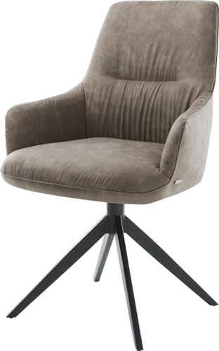 Esszimmerstuhl Zelia-Flex mit Armlehnen Kreuzgestell breit Schwarz Mikrofaser Taupe Vintage 360° drehbar Wippfunktion Taschenfederkern von DELIFE