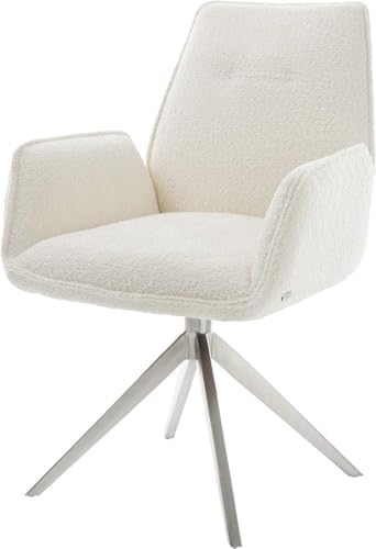 Esszimmerstuhl Zoa-Flex Kreuzgestell breit Edelstahl Bouclé Weiß 360° drehbar Wippfunktion Taschenfederkern Esszimmerstuhl Zoa-Flex Kreuzgestell breit Edelstahl Bouclé Weiß 360° drehbar Wippfunktion Taschenfederkern von DELIFE