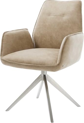 Esszimmerstuhl Zoa-Flex Kreuzgestell breit Edelstahl Mikrofaser Beige Vintage 360° drehbar Wippfunktion Taschenfederkern von DELIFE