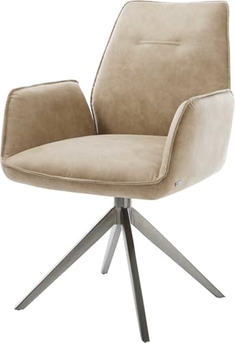 Esszimmerstuhl Zoa-Flex Kreuzgestell breit Graphit Mikrofaser Beige Vintage 360° drehbar Wippfunktion Taschenfederkern von DELIFE