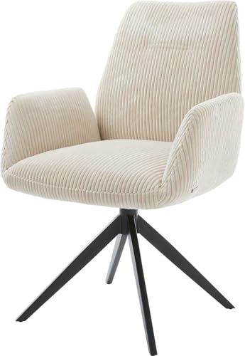 Esszimmestuhl Zoa-Flex Cord Beige Kreuzgestell breit Schwarz 360° drehbar Wippfunktion Taschenfederkern von DELIFE