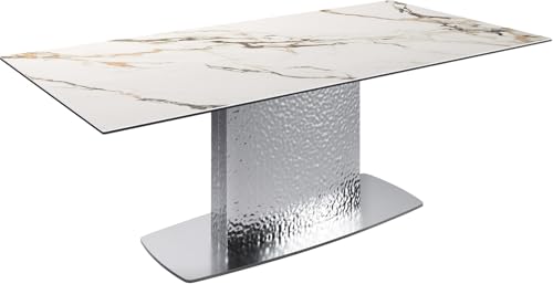 DELIFE Esszimmertisch Edge Boot Keramik Calacatta Luxe Weiß-Gold-Grau 200x100 Wave Edelstahl von DELIFE