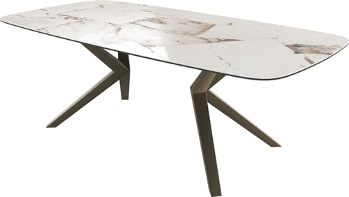 DELIFE Esszimmertisch Edge Boot Keramik Iris FMG Patagonia Lappato 240x120 Zenthara Kantig Metall Effektfinish Titan von DELIFE