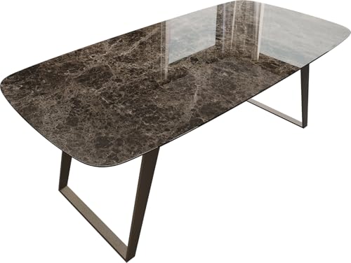 DELIFE Esszimmertisch Edge Boot Keramik Laminam® Emperador Extra Lucidato Dunkelbraun 200x100 Metall Effektfinish Titan Schräg von DELIFE
