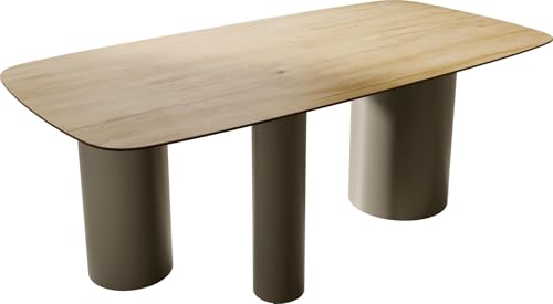 DELIFE Esszimmertisch Edge Boot Keramik Laminam® Sabbia Eichefarbig 200x100 Troa Metall Effektfinish Titan von DELIFE