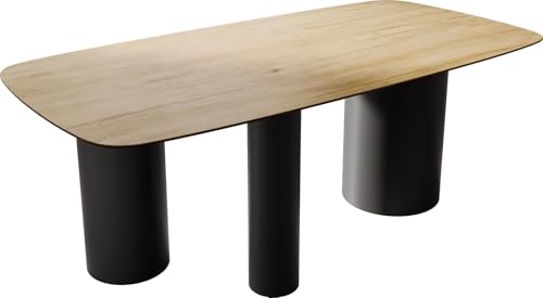 DELIFE Esszimmertisch Edge Boot Keramik Laminam® Sabbia Eichefarbig 200x100 Troa Metall Schwarz von DELIFE