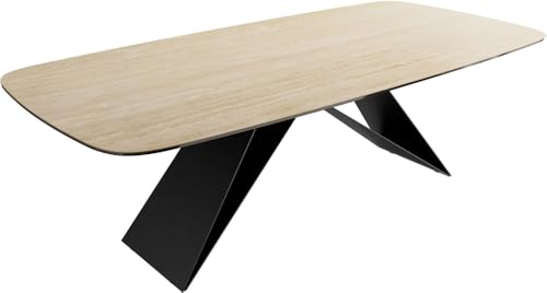 DELIFE Esszimmertisch Edge Boot Keramik Travertin Natur 240x120 V-Gestell Flachstahl Schwarz von DELIFE