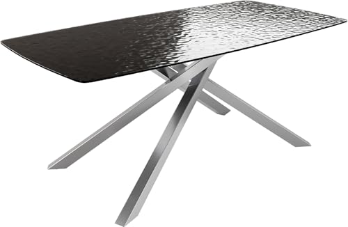 DELIFE Esszimmertisch Edge Boot Reliefglas Rauchschwarz 3D-Design 200x100 Kreuzgestell Rechteck Edelstahl von DELIFE
